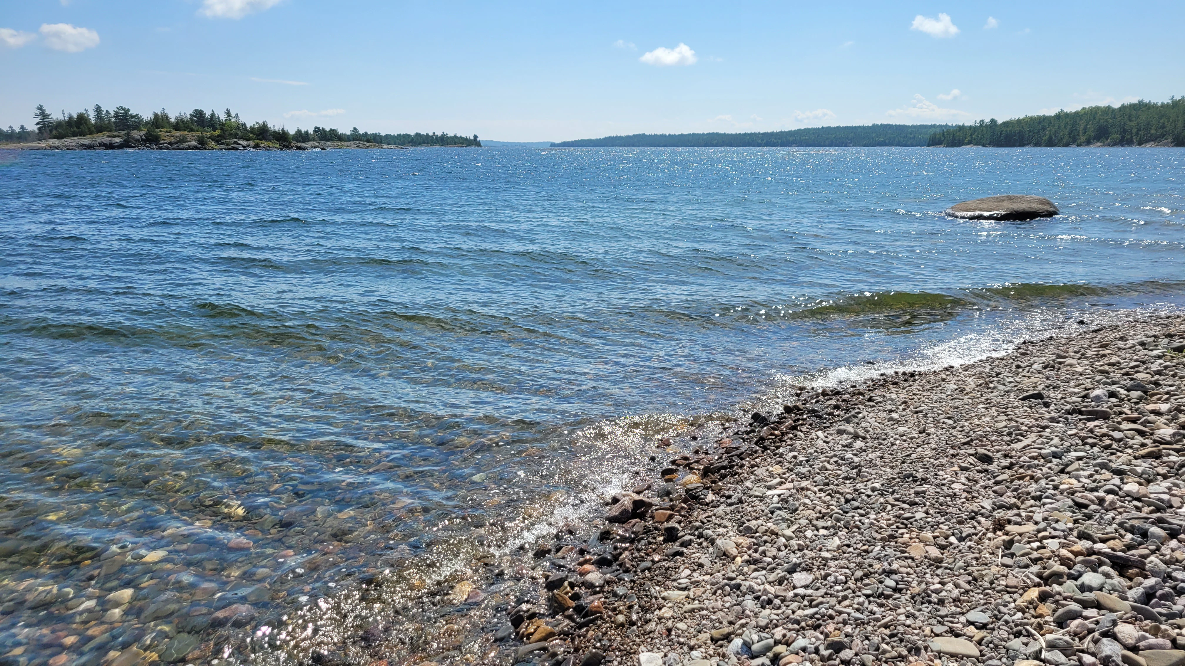 a pebbled beach on the Hagarty Islands in Lake Huron, North Channel, Ontario, Canada